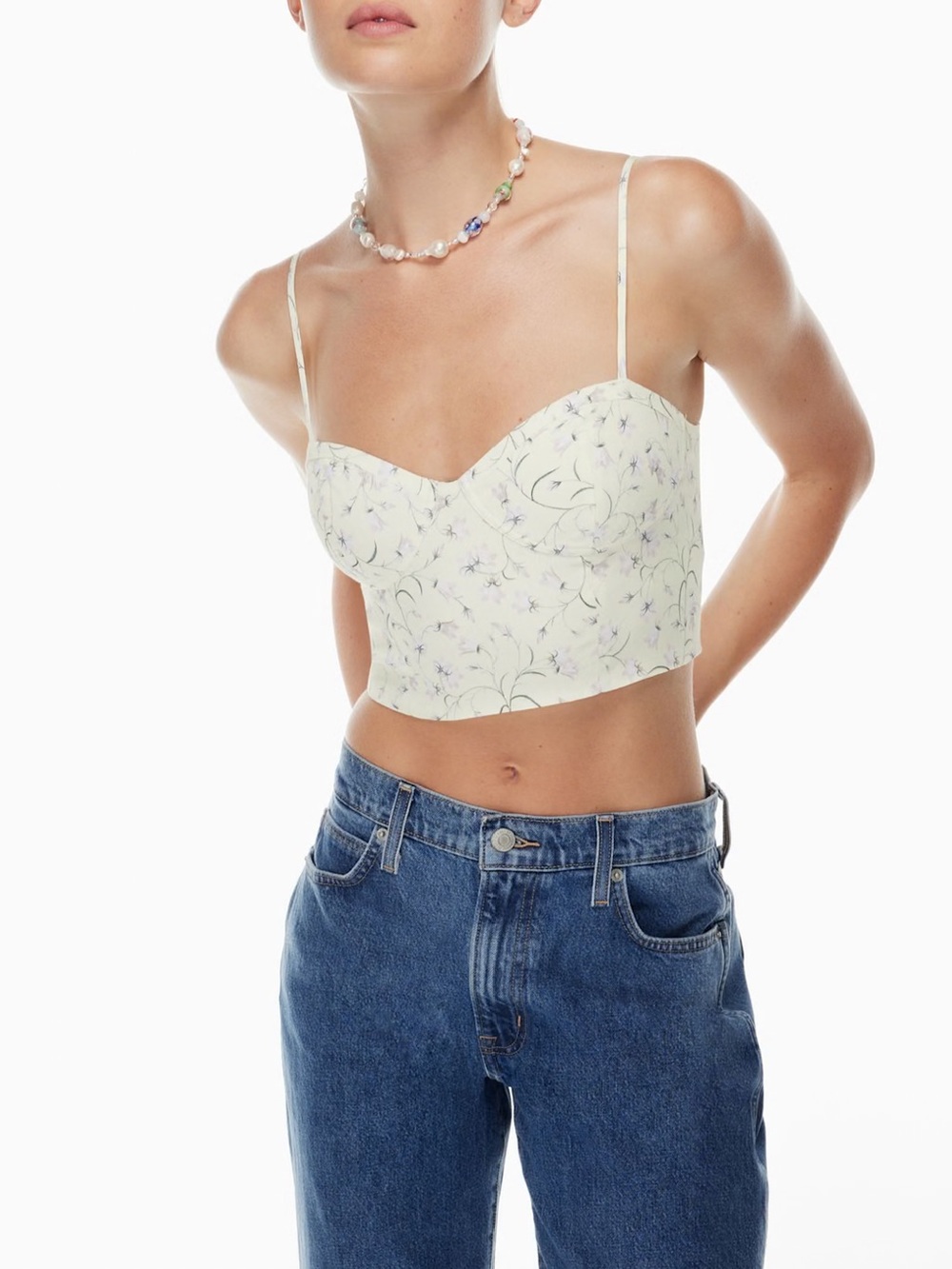 Aritzia Sun-deh Bonnie Bustier Yellow Floral Cropped Tank Top Size Large Smocked